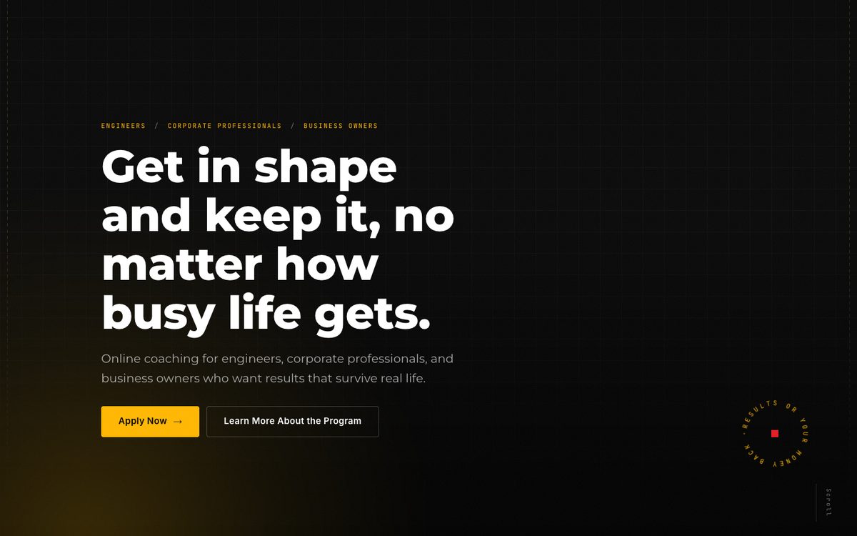 A newly built fitness coaching website